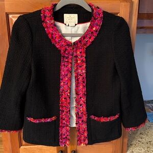 Kate Spade Black And Pink Tweed Wool Blend Blazer 6